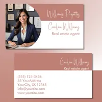 Modern real estate agent photo dusty rose white business card