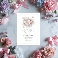 Elegant Pastel Floral Bow Love Fancy Bridal Shower Invitation