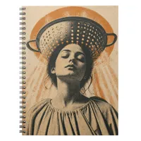 beautiful woman with a colander hat  notebook