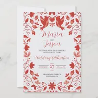 Mexican Red Floral Romantic Aesthetic Wedding Invitation