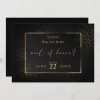 Elegant Black and Gold Glitter Maid of Honor Invitation