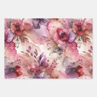 Pink & Purple Flower Alcohol Ink Large Print Wrapping Paper Sheets