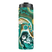 Turquoise, Gold, Marble Fluid Art   Thermal Tumbler