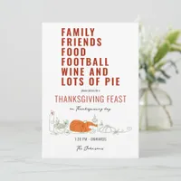 Family Friends Food Football Wine Pie Thanksgiving Invitation