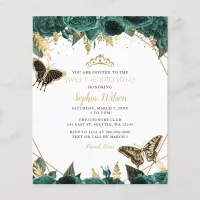 Budget Green Gold Butterfly Sweet 16 Invitation