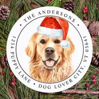 Golden Retriever Christmas Dog Return Address Classic Round Sticker