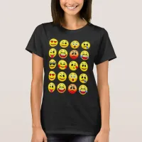 Expressive Emoji Face Pattern Womens T-Shirt ZFJG