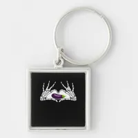 Eggplant Classic - Skeleton Hands Heart Keychain