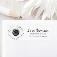 Black and White Sunflowers Return Address Label