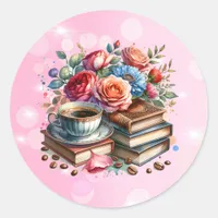 Rise and Shine Vintage Coffee Cup and Flowers Classic Round Sticker