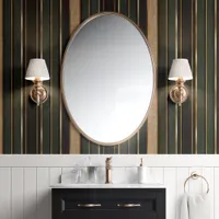 Dark Green and Gold Striped Art Deco Wallpaper