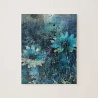 Blue Flowers Mixed Media Jigsaw Puzzle