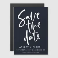 Navy Simple Handwritten Calligraphy Save the Date Magnetic Invitation