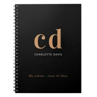 Black gold monogram initials name minimalist  notebook