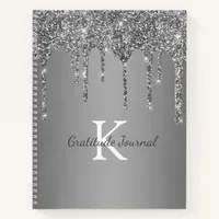 Silver Glitter Drip Monogram Gratitude Journal