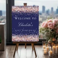 Birthday navy blue rose gold welcome  foam board