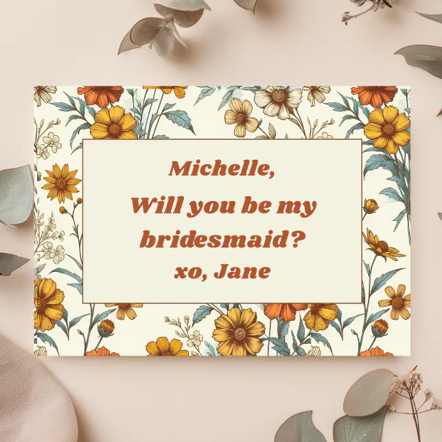 Vintage 70s Wildflower Boho Bridesmaid Proposal Note Card