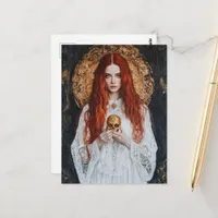 Gorgeous Red haired Woman With a Small Gold Skull Postcard