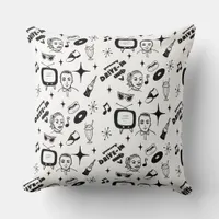 1950's Retro Nostalgic Graphics Black and White  Throw Pillow