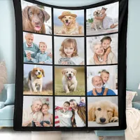 Simple 12 Photo Collage Family Friends Pets Fleece Blanket