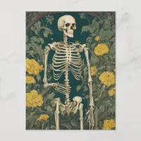 Skeleton With Yellow Flowers  Postcard