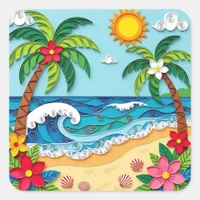 Palm Trees on the Beach  Square Sticker