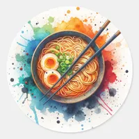 Bowl of Ramen Noodles, Egg and Chopsticks Classic Round Sticker