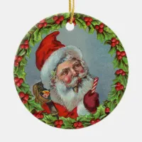 Vintage Santa Claus in Wreath Ornament