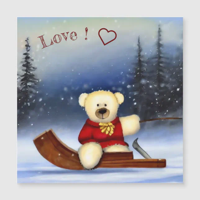 Bear on a sledge in the snow