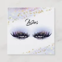 *~* Lavender Gold Abstract Pastel Glitter Lashes Square Business Card