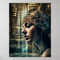 Woman Swimmer At The Waterfall Poster