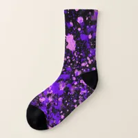 Purple Paint Splatters on Black  Socks