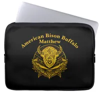 Intricate Illustration of a Gold Bison in Nature Laptop Sleeve