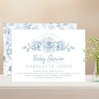 Dusty Blue Floral Baby Shower Invitation - Elegant