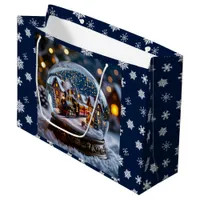 Snow globe with  Vintage Train and Village Large Gift Bag