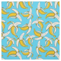 Modern Bananas Pattern Fruit Print on Aqua Blue Fabric