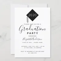 Graduation party cap black white 2025 invitation