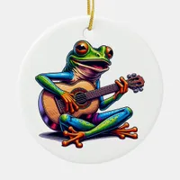 Cute Frog Playing a Guitar | Toad Pun Christmas Ceramic Ornament