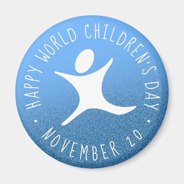 Happy World Children's Day Blue Glitter Magnet