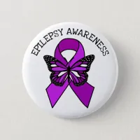 Epilepsy Purple Awareness Ribbon and Butterfly Button