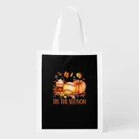 Tis The Season Pumpkin Leaf Latte Fall Softball Grocery Bag