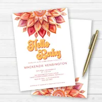 Pink Yellow Hello Retro Hippie Flower Baby Shower Invitation