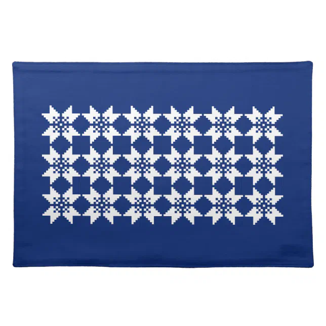 Christmas Nordic Knit Pattern White Snowflake Blue Cloth Placemat