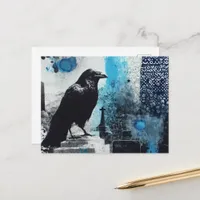 Raven Mixed Media Collage Postcard