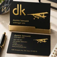  Modern Monogram Taildragger Pilot  Foil Business Cards