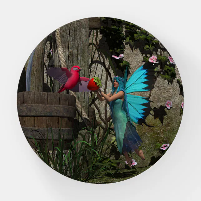 Cute Fairy Feeding a Bird Paperweight