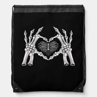 Skeleton Ribs Hand Heart Sign Drawstring Bag