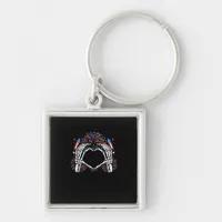 Skeleton Hand Heart USA Patriotic American Keychain