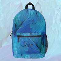 I'm blue - parrot feathers, unique personalizable  printed backpack