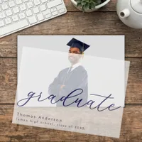 Elegant Navy Script Custom Graduation Overlay  Vellum Invitations